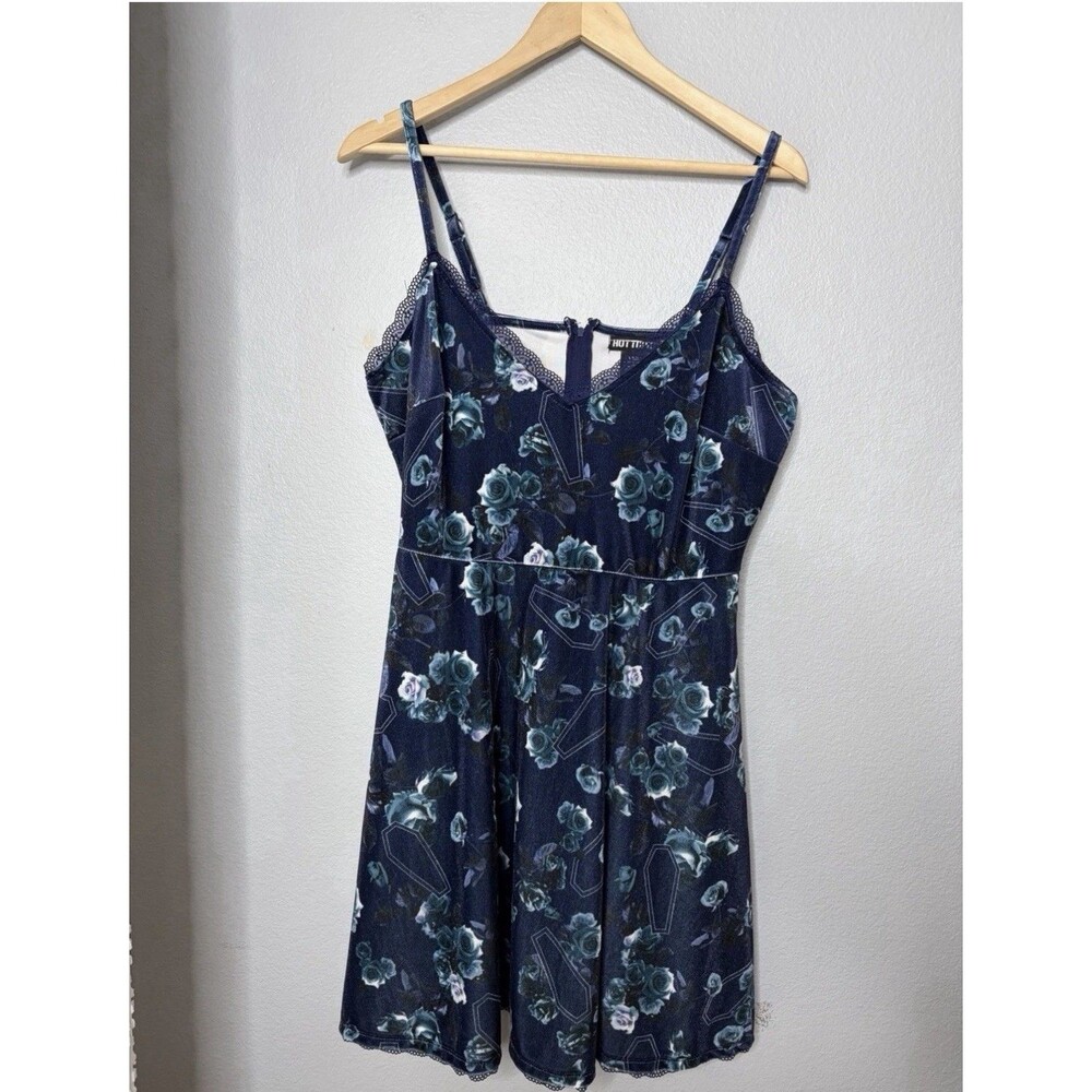 Grunge Gothic Casket Floral Lace Aqua HOT TOPIC Velvet Fit Flare Pockets Sz XL